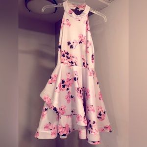 Windsor size m halter high neck light pink and pink floral flare dress - size M